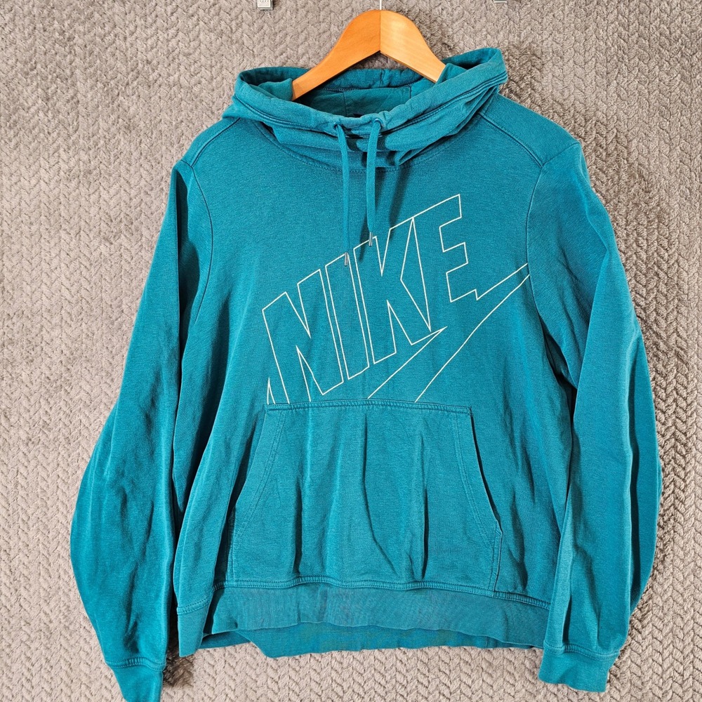 Nike‎ Mens Funnel Neck Graphic Logo Hoodie Teal Blue Pullover Large RN 56323